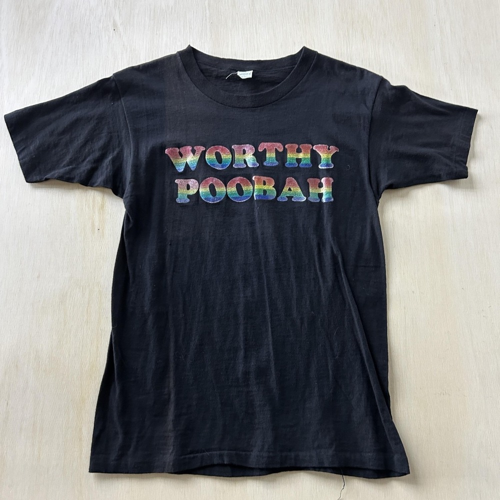 Vintage Spruce Worthy Poobah Shirt Mens Medium Black Rainbow Graphic Tee T-Shirt